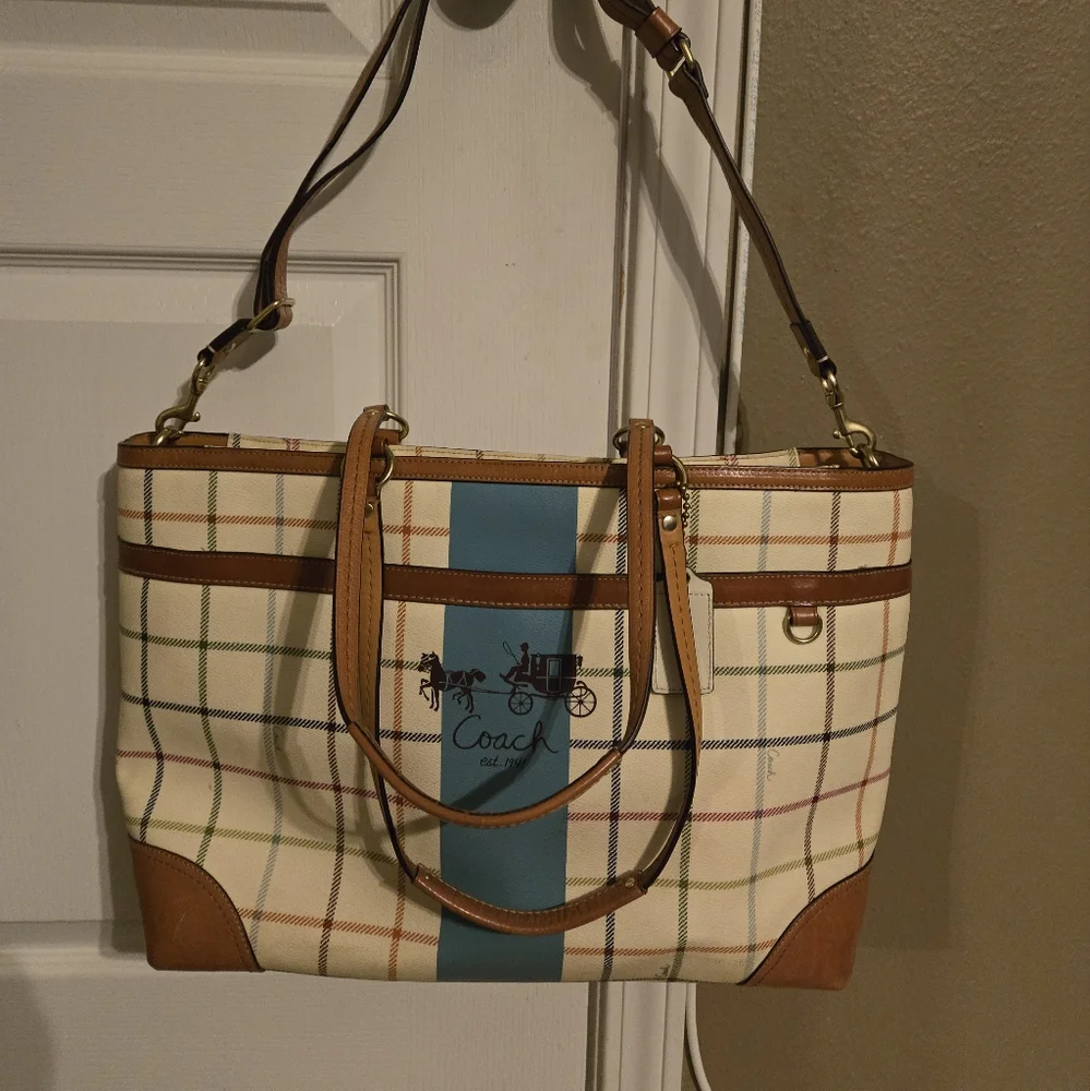 Coach Tatersall Diaper Bag - Blue and Tan